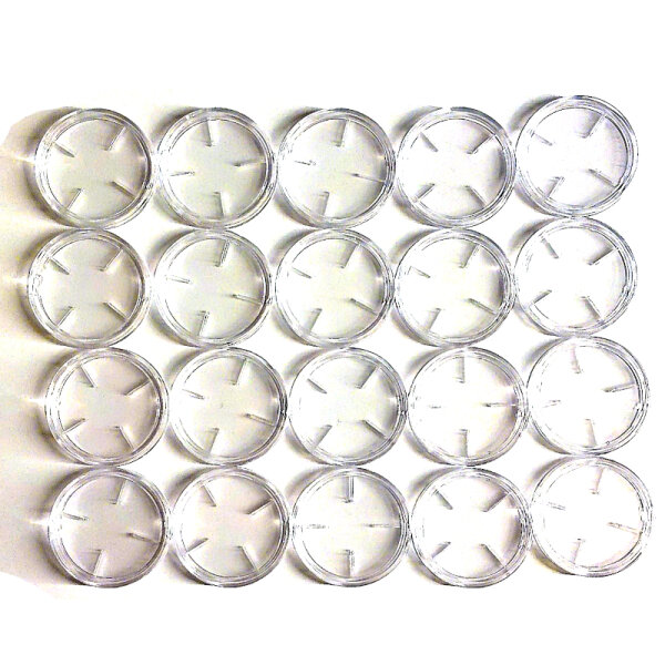 20er Pack Kapseln für Kleingoldmünzen 11,05mm innen mit Steg / 24,25mm außen