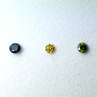 3 fancy Diamonds blue yellow green round cut approx. 0.38...