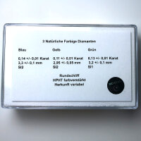 3 farbige Diamanten blau gelb grün Rundschliff ca. 0,38 Karat behandelt natürlich