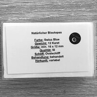 Swiss Blue Topaz oval cut 12 Carats min. 16x12mm treated...