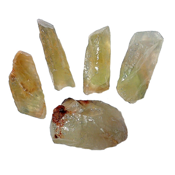 5 Calcit-Kristalle grün Mexiko 4-5cm